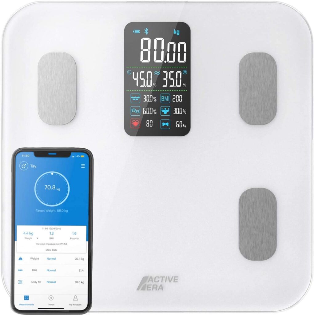Active Era® Bluetooth Bathroom Scales - Smart Digital Body Weight Scales, 16 High Precision Measurements - Micro USB Charged - Free Smartphone App, Compatible with Fitbit  Apple Health (White)