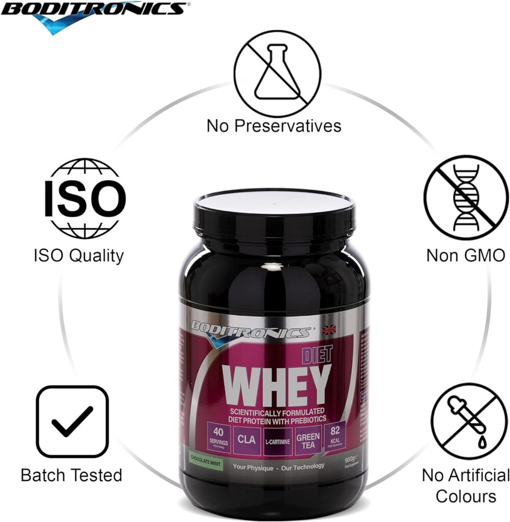 Boditronics Diet Whey Protein Powder with High Protein Blend and High doses of CLA, Vitamins C  E for Lean whey Protein Shake Powder (Strawberries and Cream, 1.8kg)