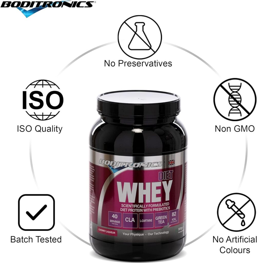 Boditronics Diet Whey Protein Powder with High Protein Blend and High doses of CLA, Vitamins C  E for Lean whey Protein Shake Powder (Strawberries and Cream, 1.8kg)