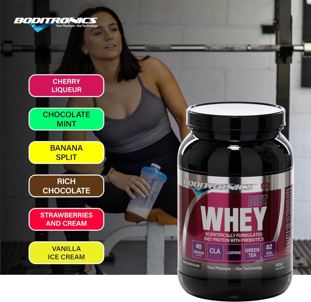 Boditronics Diet Whey Protein Powder with High Protein Blend and High doses of CLA, Vitamins C  E for Lean whey Protein Shake Powder (Strawberries and Cream, 1.8kg)