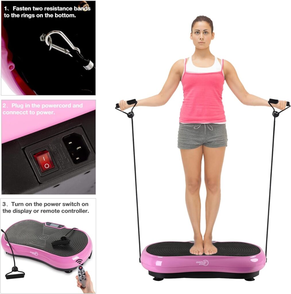 display4top Ultra Slim Vibration Plate Exercise Machine,5 Programs + 180 Levels,Full Whole Body Vibration Machine for Home Fitness  Weight Loss,With Bluetooth Speakers