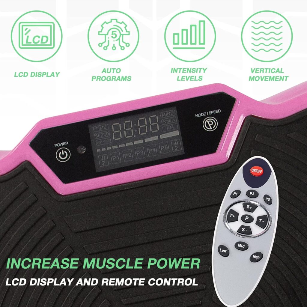 display4top Ultra Slim Vibration Plate Exercise Machine,5 Programs + 180 Levels,Full Whole Body Vibration Machine for Home Fitness  Weight Loss,With Bluetooth Speakers