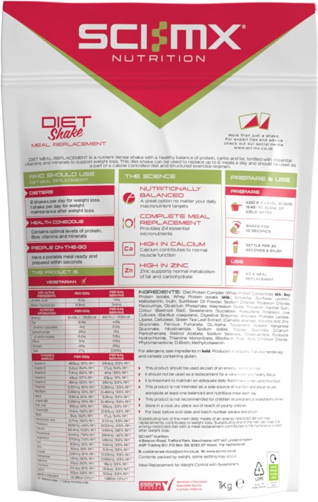 SCI-MX Diet Meal Replacement Shake - Chocolate Flavour - High Protein Shake + 24 Essential Micronutrients - Non-GMO - 1KG (18 servings) 209 calories  26g of protein per serving