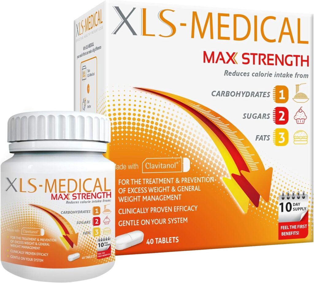 XLS Medical Max Strength Tablets - Reduce Calorie Intake from Carbohydrates, Sugars and Fats - Weight Loss Aid - 40 Tablets, 10 Days Treatment