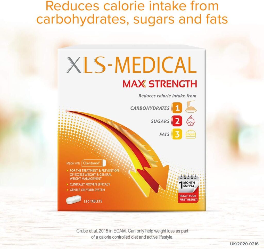 XLS Medical Max Strength Tablets - Reduce Calorie Intake from Carbohydrates, Sugars and Fats - Weight Loss Aid - 40 Tablets, 10 Days Treatment